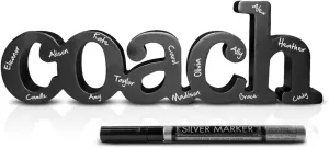 ChalkTalkSPORTS - Coach Wood Word Silver Pen | Wood Words | Coach Gift | Shelf Desk Decor | Ready to Autograph