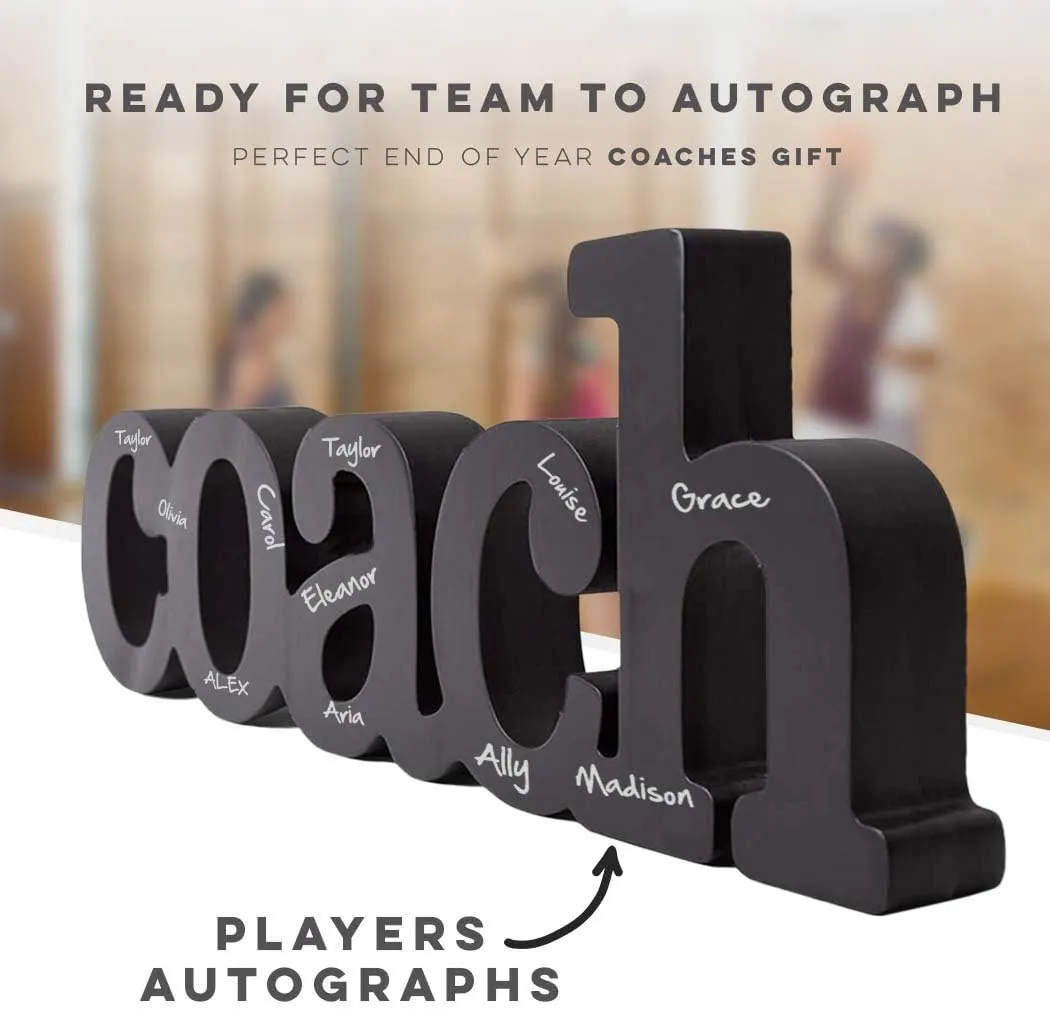 ChalkTalkSPORTS - Coach Wood Word Silver Pen | Wood Words | Coach Gift | Shelf Desk Decor | Ready to Autograph