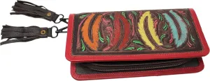 CHALLENGER Women's Western Hand-Tooled Painted 100% Leather Clutch Wallet 27AA11BR