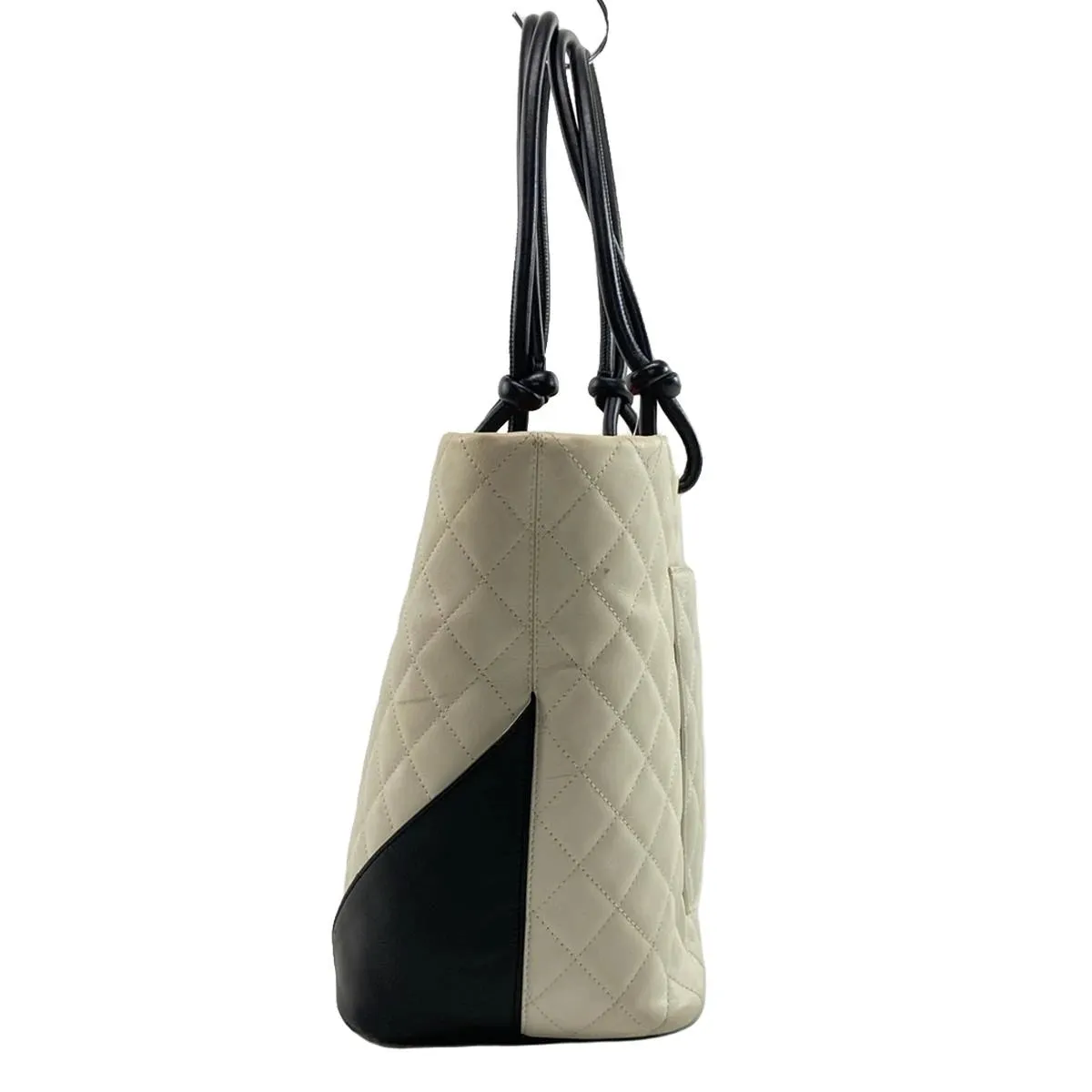 Chanel  Calfskin Quilted Large Cambon Tote White Black 10*