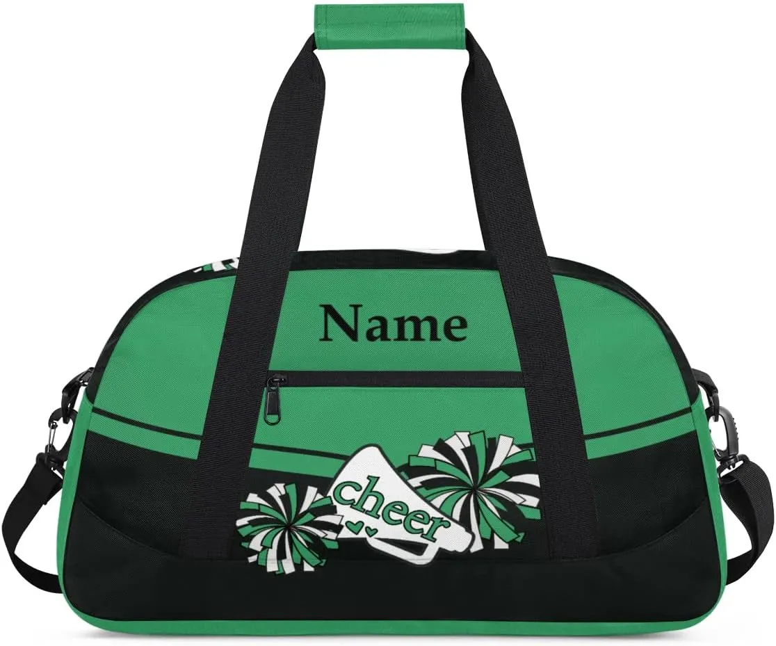 Cheer Green Black Personalized Duffle Bag for Kids Custom Dance Ballet Bag with Name Lightweight Travel Weekender Overnight Bags Sport Gym Duffel Bag Workout Carry On Tote for Girls Boys