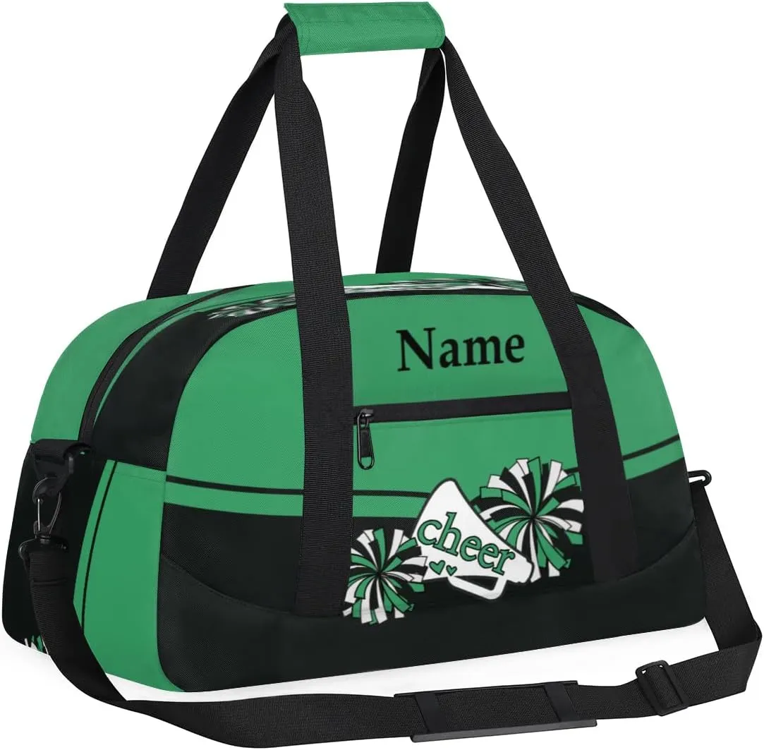 Cheer Green Black Personalized Duffle Bag for Kids Custom Dance Ballet Bag with Name Lightweight Travel Weekender Overnight Bags Sport Gym Duffel Bag Workout Carry On Tote for Girls Boys