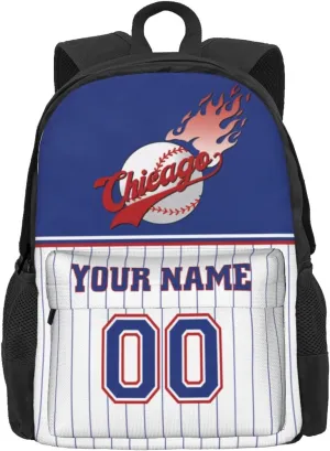 Chicago Backpack,Custom Baseball Sports Backpack With Name/Number,Personalized High Capacity Casual Laptop Bag Travel Bag Gifts For Fans Men Women