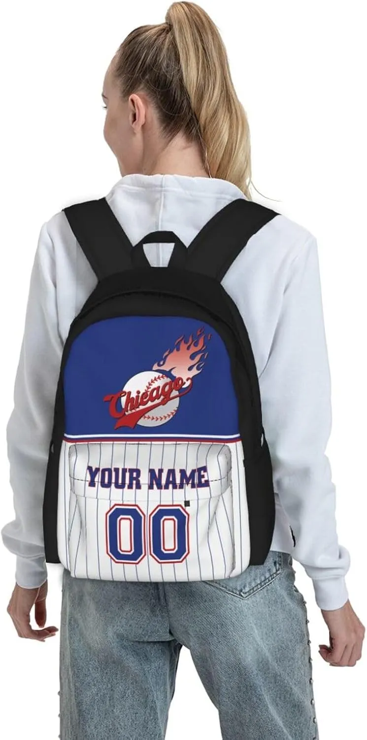 Chicago Backpack,Custom Baseball Sports Backpack With Name/Number,Personalized High Capacity Casual Laptop Bag Travel Bag Gifts For Fans Men Women