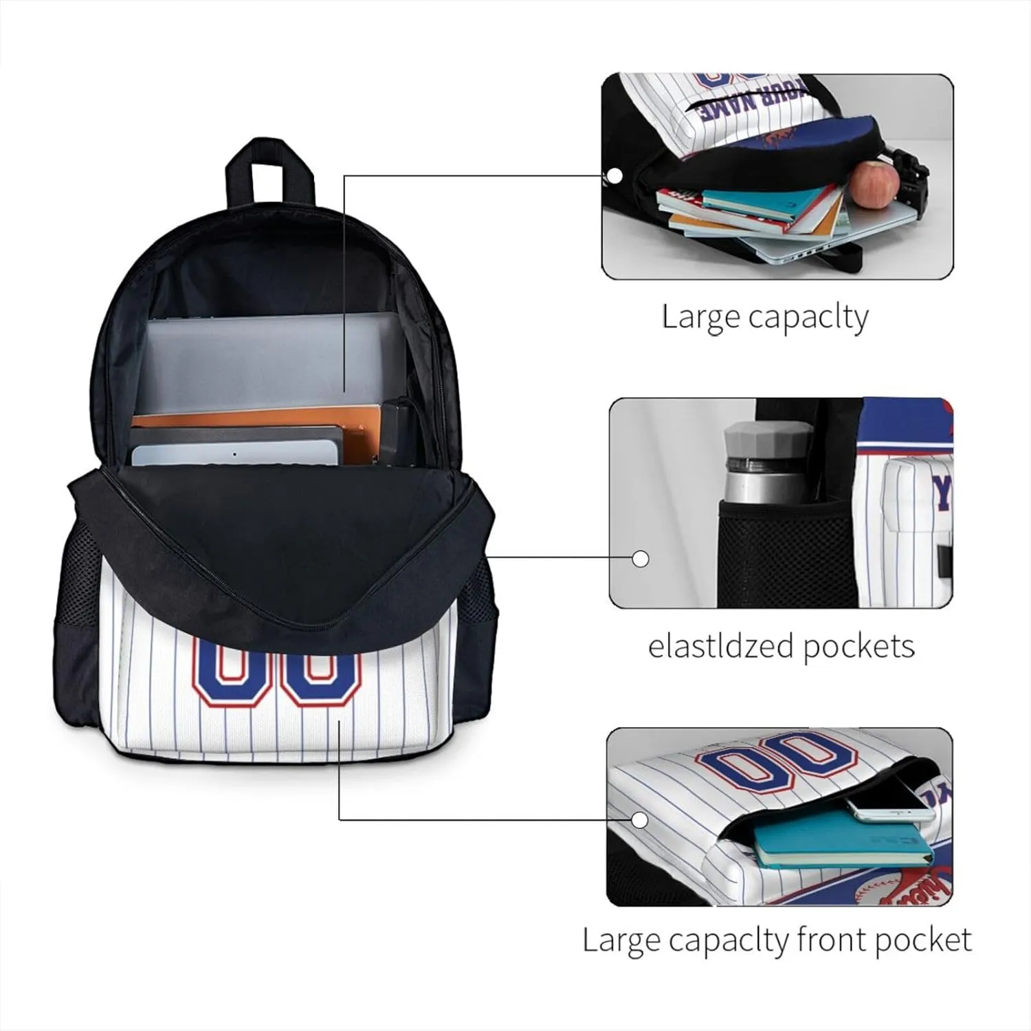 Chicago Backpack,Custom Baseball Sports Backpack With Name/Number,Personalized High Capacity Casual Laptop Bag Travel Bag Gifts For Fans Men Women