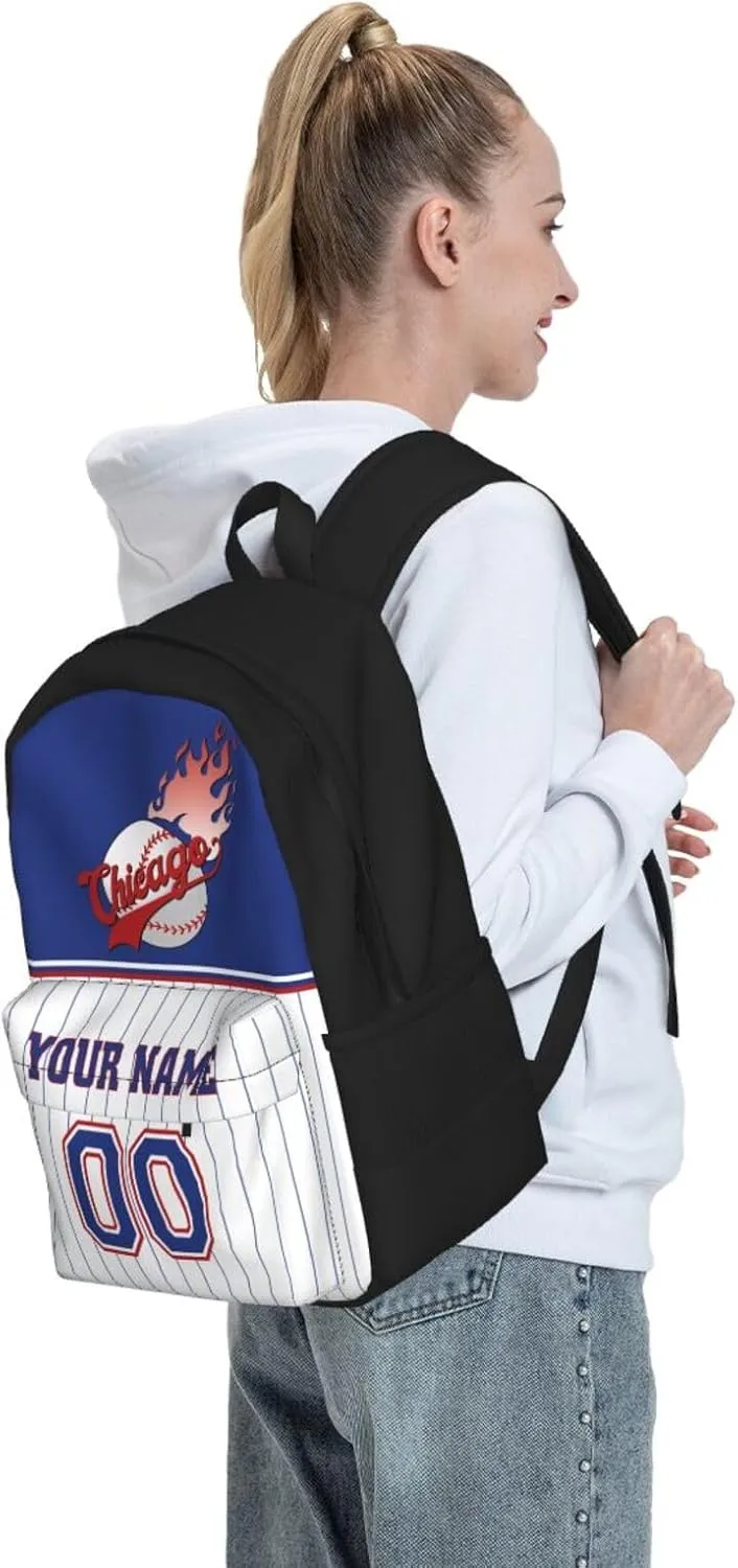 Chicago Backpack,Custom Baseball Sports Backpack With Name/Number,Personalized High Capacity Casual Laptop Bag Travel Bag Gifts For Fans Men Women