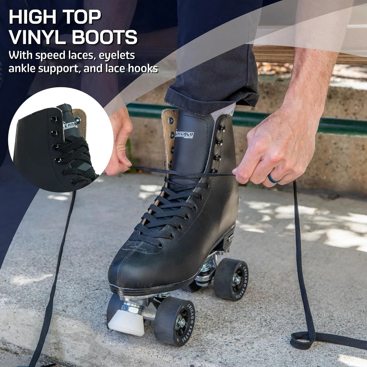 CHICAGO Skates Men's Premium Leather Lined Rink Roller Skate - Classic Black Quad Skates