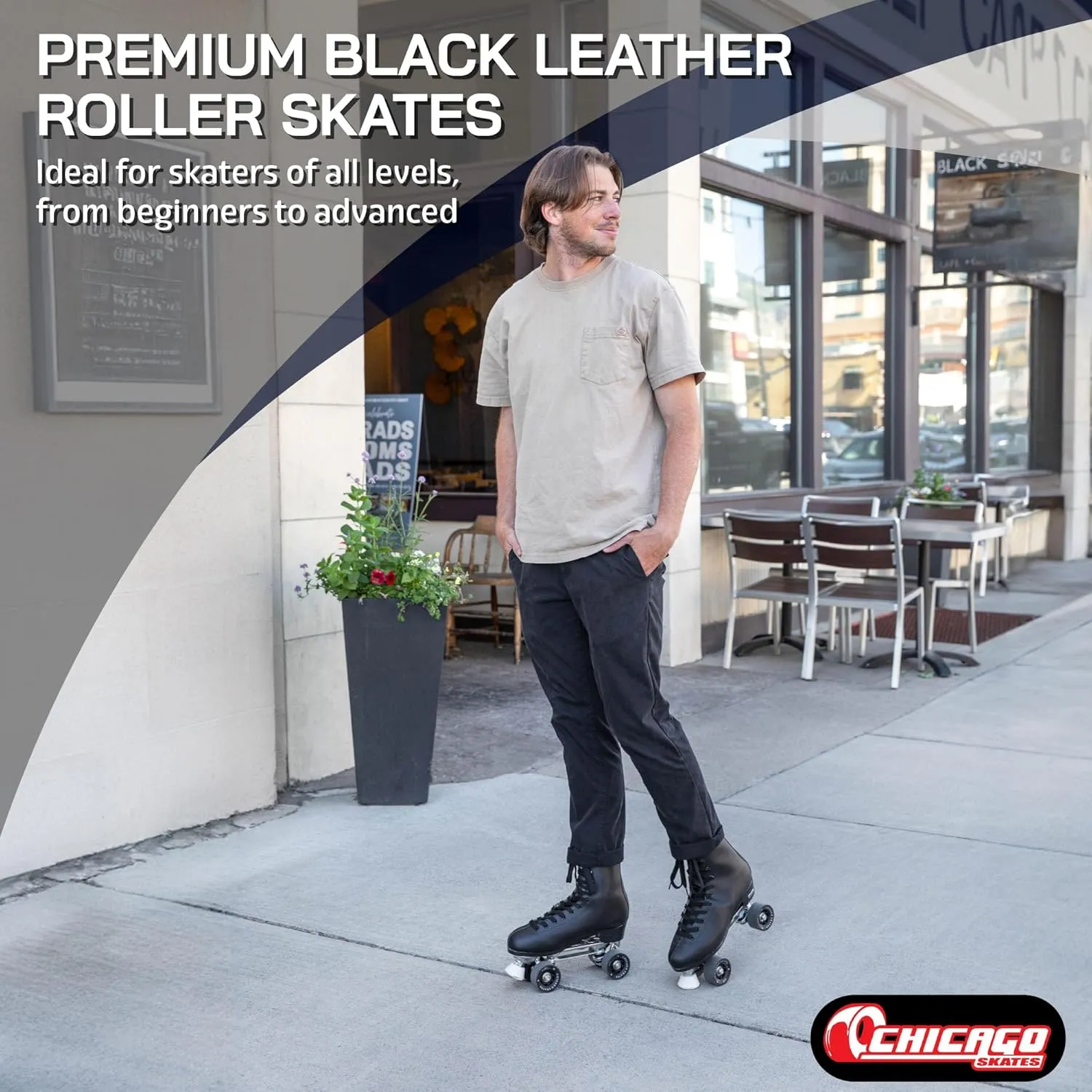 CHICAGO Skates Men's Premium Leather Lined Rink Roller Skate - Classic Black Quad Skates
