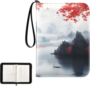 Chinese Style Ink Painting Collectible Trading Card Albums, Waterproof PU Card Collection Binder Fits 400 Cards with Removable Sleeves for Baseball Card, Football Card