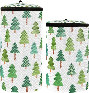 Christmas Spruce Forest Fir Trees Shoes Wash Bags 2 Pcs Mesh Laundry Bag with Zipper for Shoes Sneakers Sock Bras