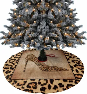 Christmas Tree Skirt Leopard Print Sexy High Heels Holiday Tree Ornaments 3ft Vintage Brown Animal Skin Xmas Trees Mat Home Decoration for Indoor Outdoor Party