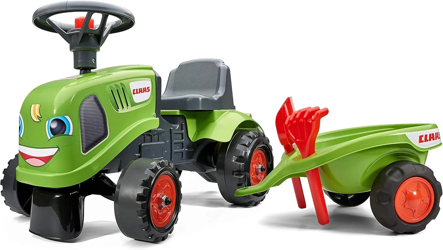 Claas Tractor with Trailer, Rake and Shovel, 2 Sets of Stickers, Push Ride-On Toy for Toddlers  1 Year FA212C