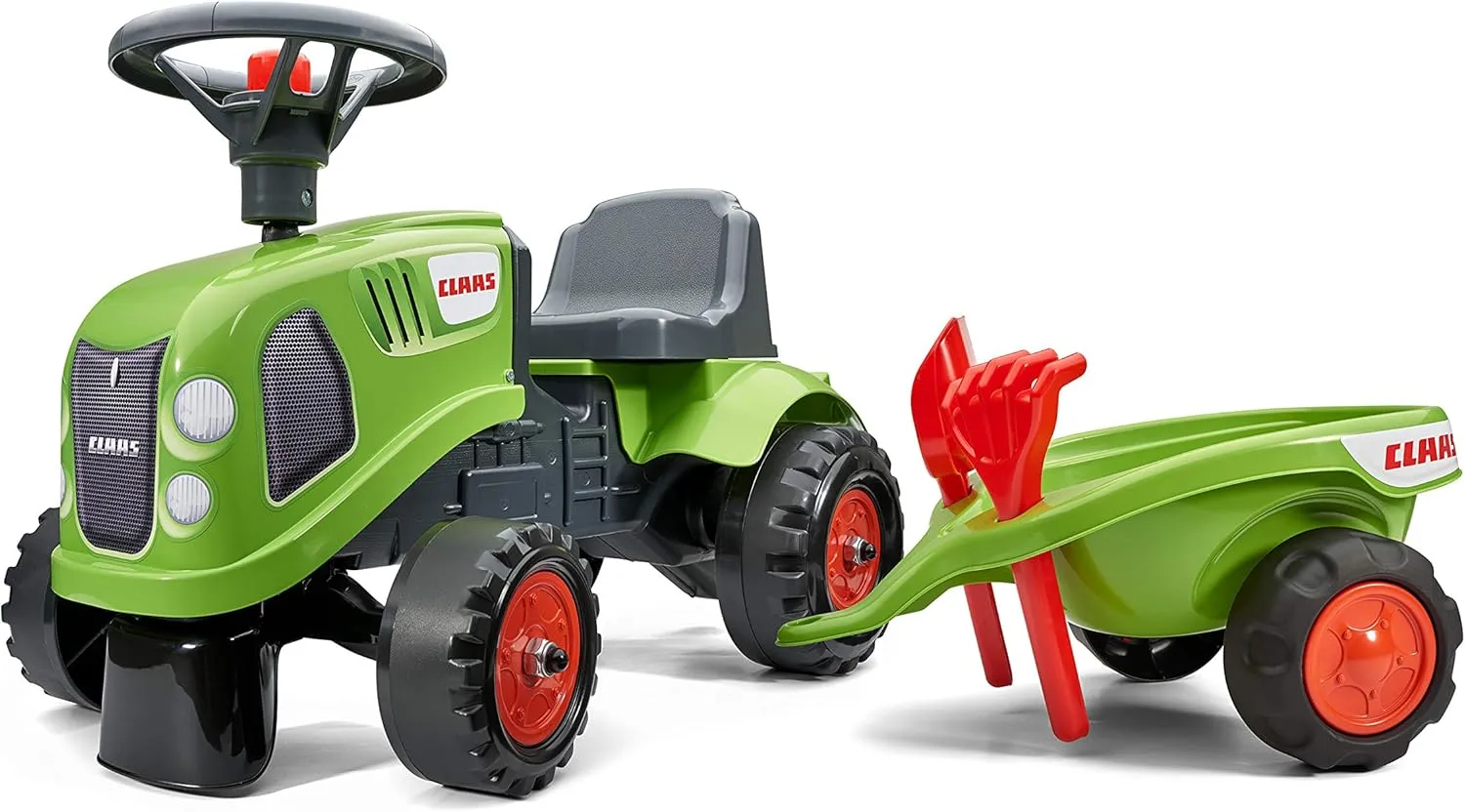 Claas Tractor with Trailer, Rake and Shovel, 2 Sets of Stickers, Push Ride-On Toy for Toddlers  1 Year FA212C