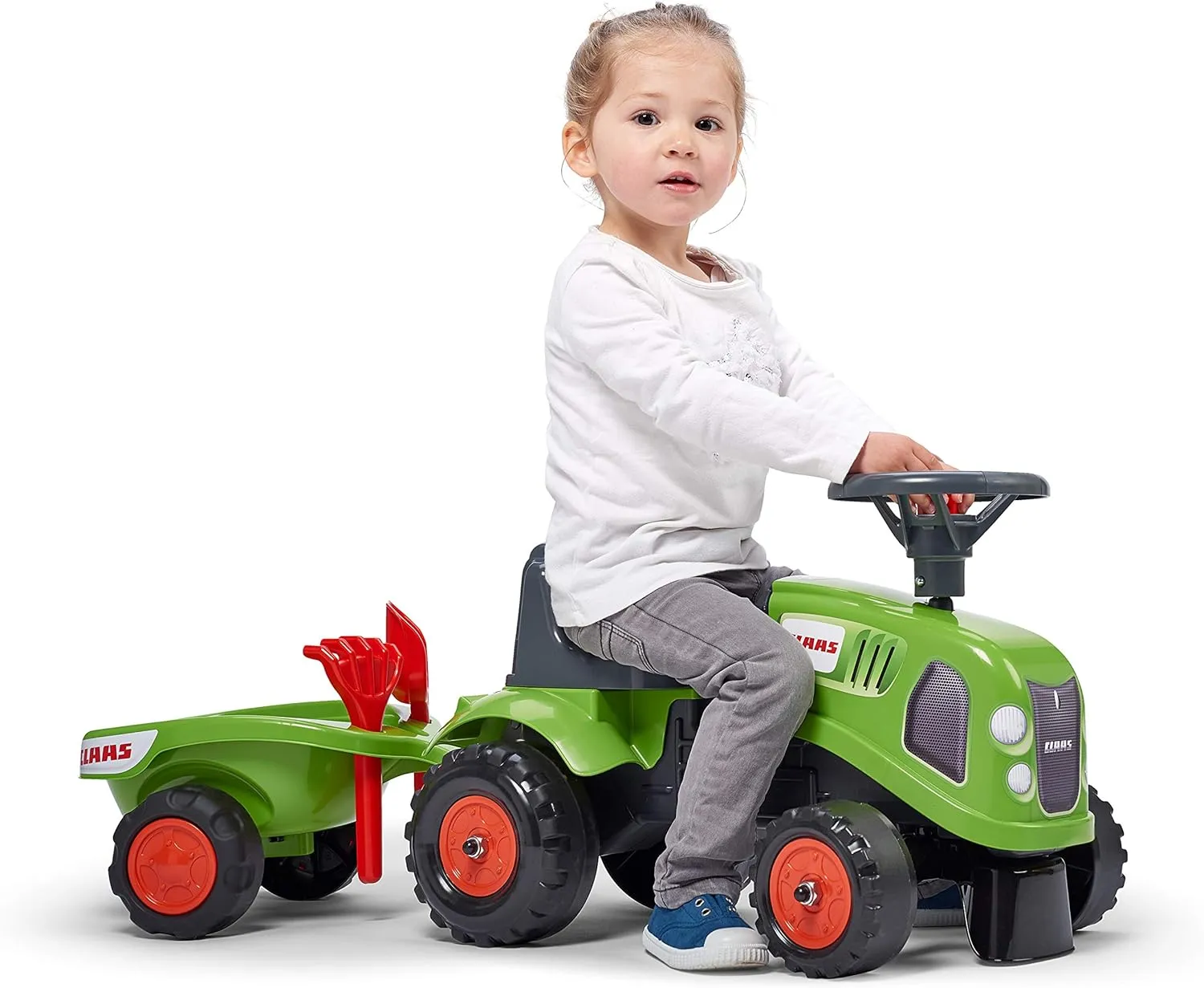 Claas Tractor with Trailer, Rake and Shovel, 2 Sets of Stickers, Push Ride-On Toy for Toddlers  1 Year FA212C