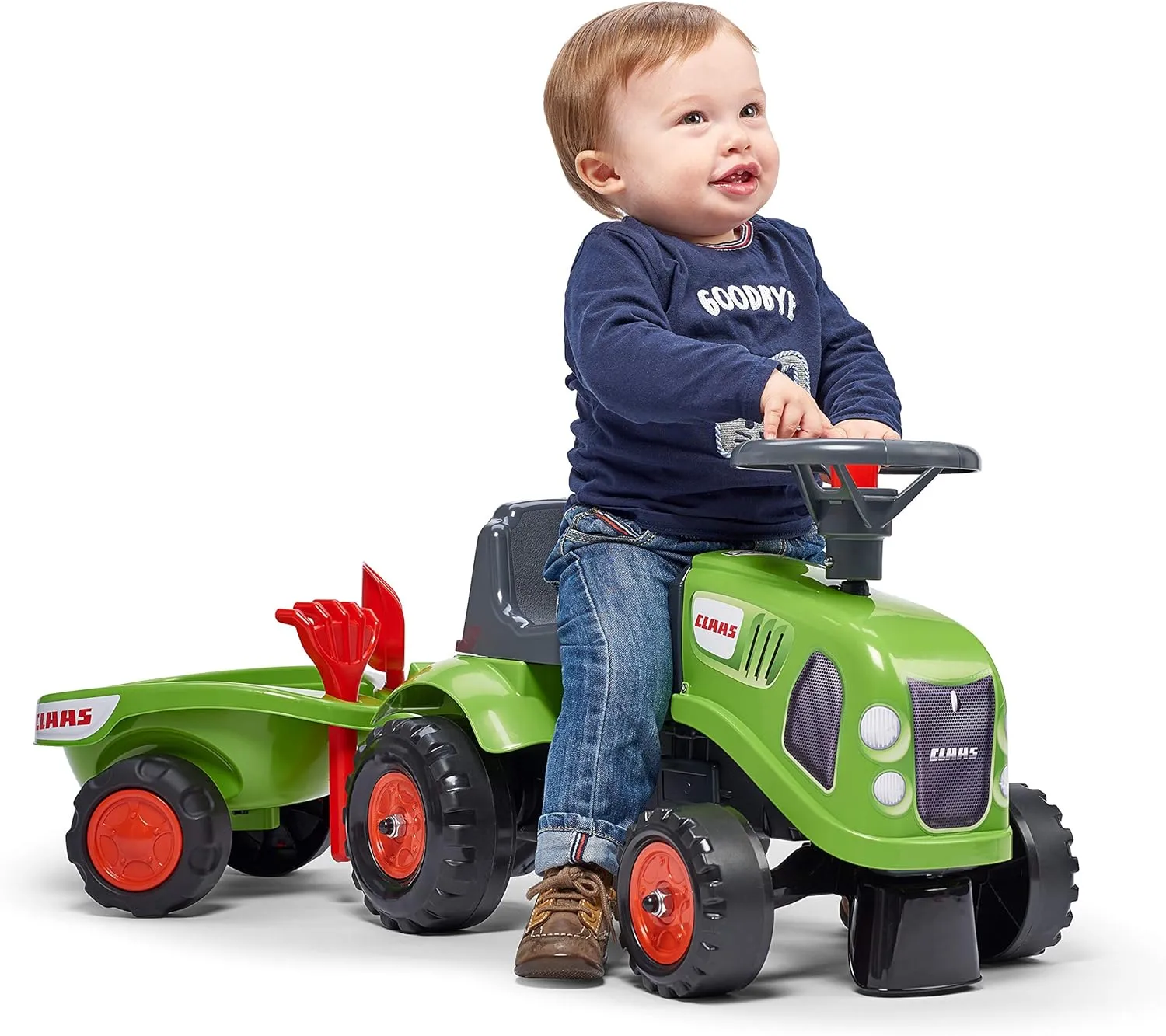 Claas Tractor with Trailer, Rake and Shovel, 2 Sets of Stickers, Push Ride-On Toy for Toddlers  1 Year FA212C