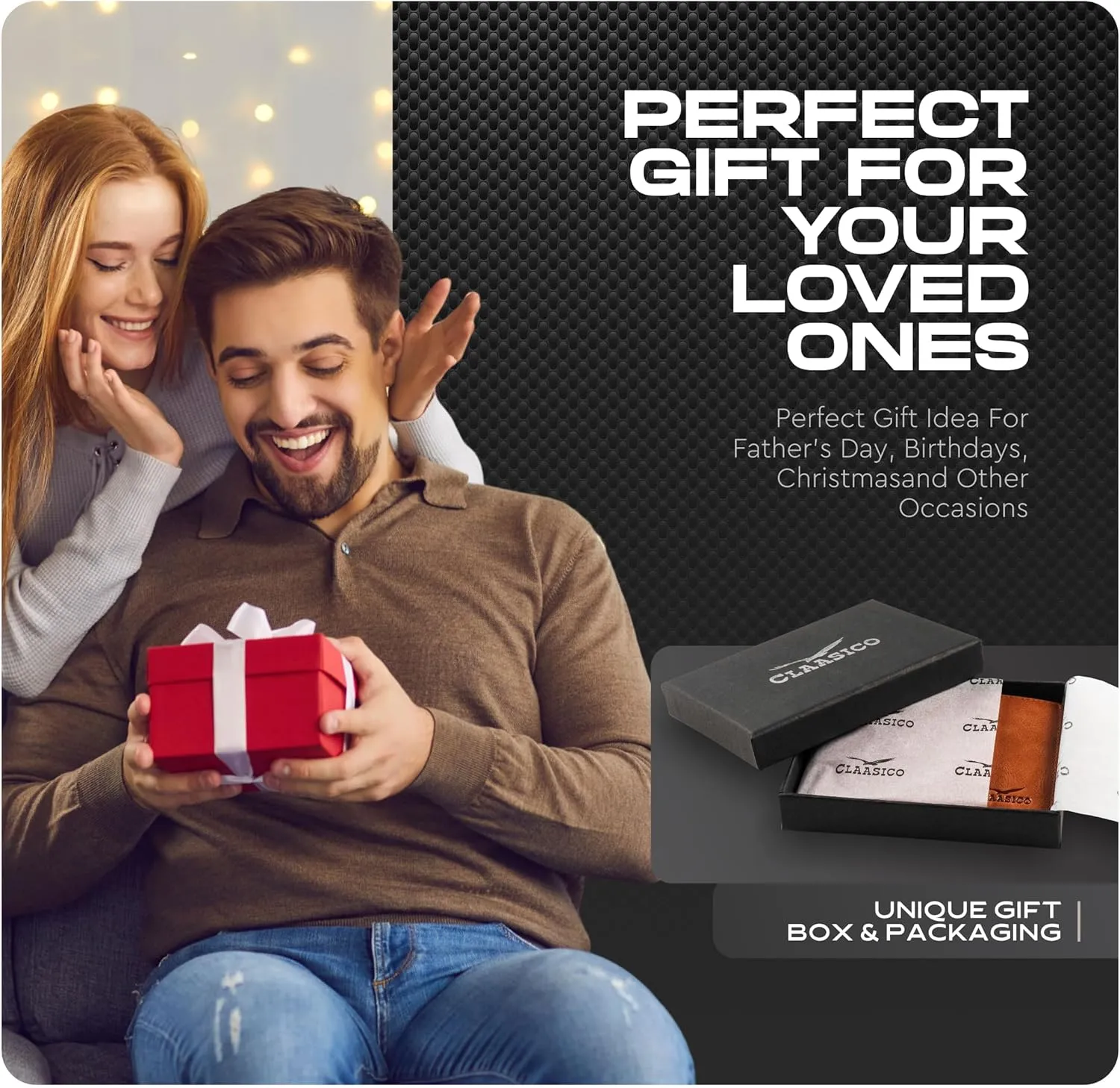 Claasico Men’s Bifold Wallet for Men – Genuine Leather RFID Wallet, Slim Billfold Cardholder w/ID Window – Gift Box Included