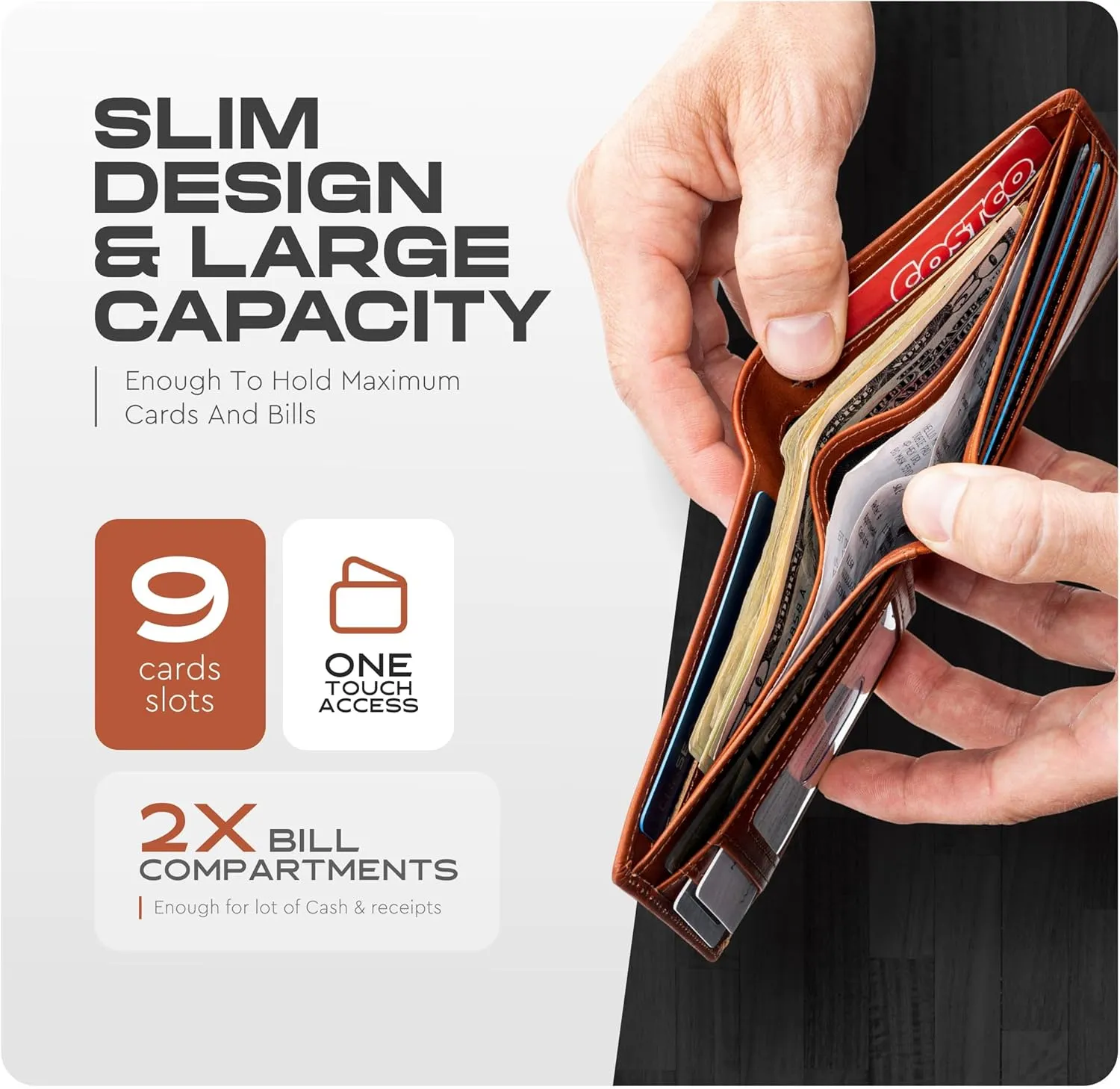 Claasico Men’s Bifold Wallet for Men – Genuine Leather RFID Wallet, Slim Billfold Cardholder w/ID Window – Gift Box Included