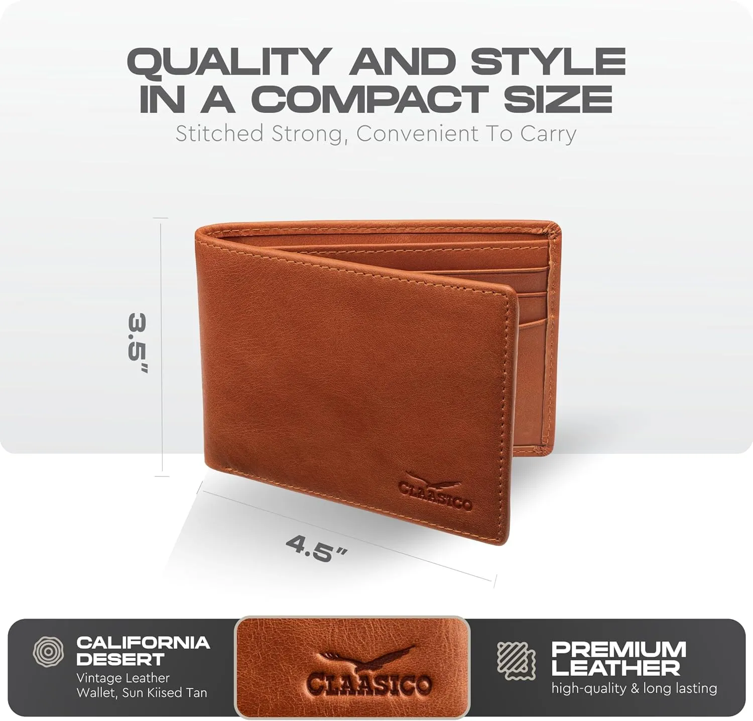 Claasico Men’s Bifold Wallet for Men – Genuine Leather RFID Wallet, Slim Billfold Cardholder w/ID Window – Gift Box Included