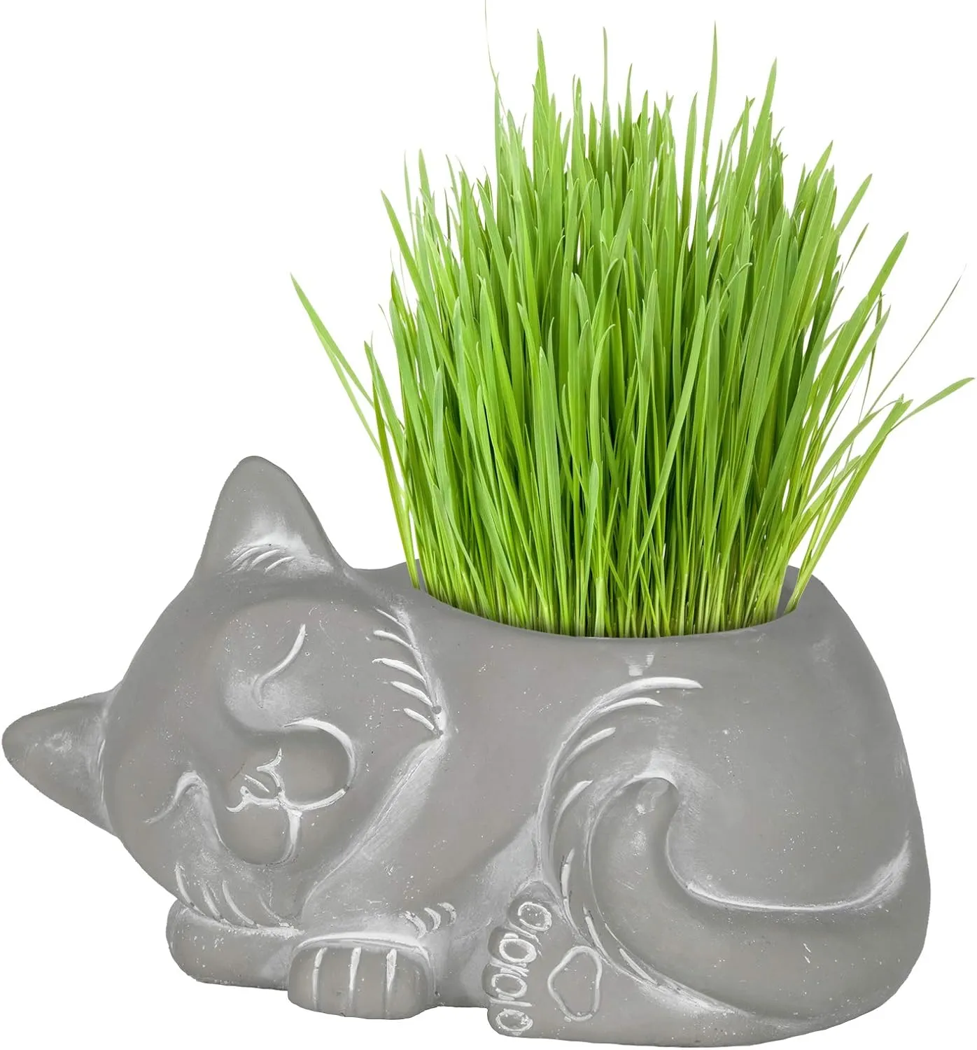 Classic Home and Garden Cement Buddies Animal Planter - Cute Desk Decoration - UV Coated Animal Vase w/Drain Plug - Succulent Plant Pot for Indoor/Outdoor Use (Cat Planter, Natural, Large)