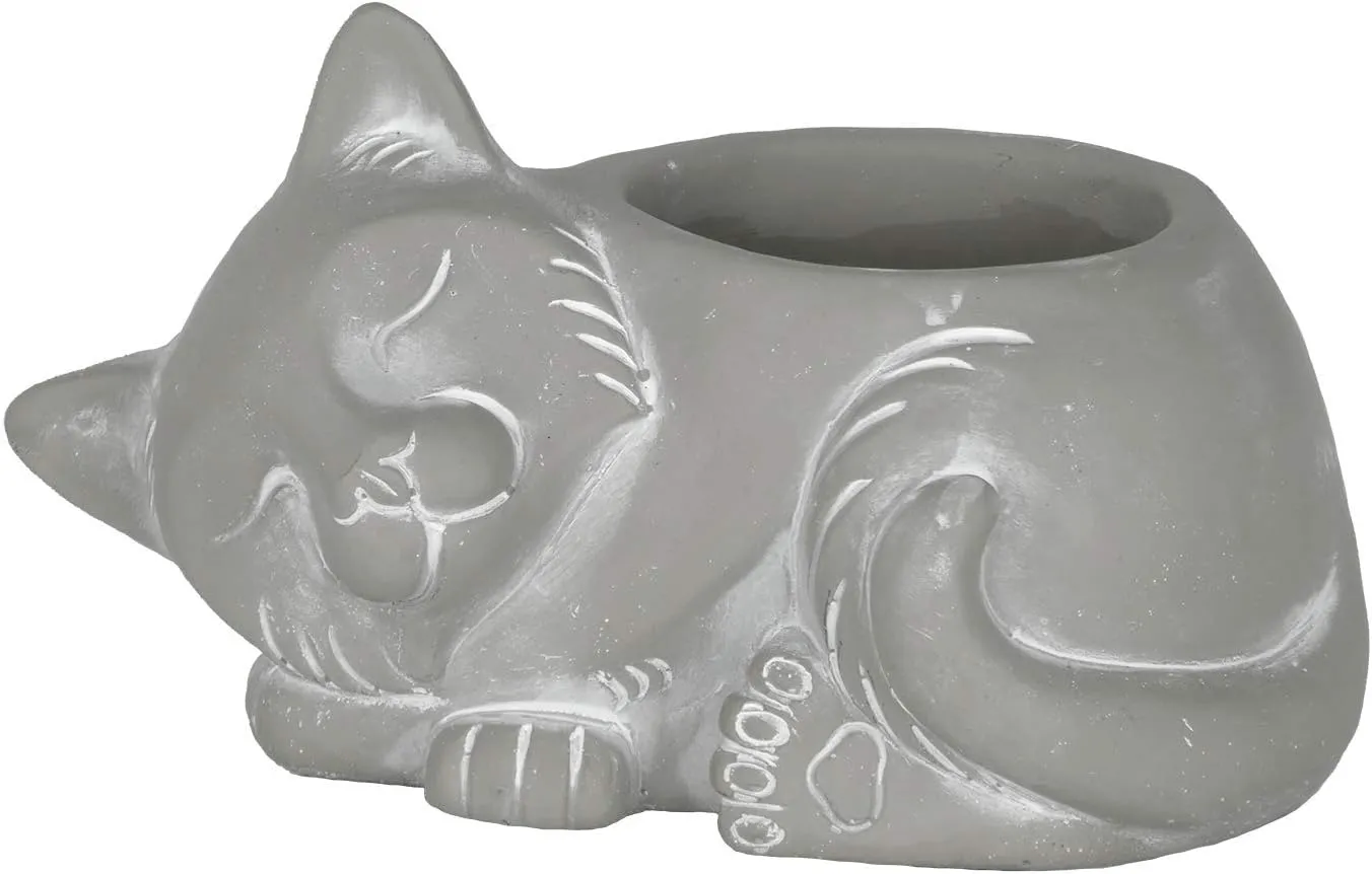 Classic Home and Garden Cement Buddies Animal Planter - Cute Desk Decoration - UV Coated Animal Vase w/Drain Plug - Succulent Plant Pot for Indoor/Outdoor Use (Cat Planter, Natural, Large)