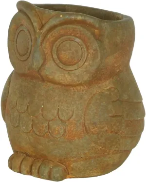 Classic Home and Garden Cement Buddies Indoor Outdoor Planter with Drainage Hole, Owl, Large, Rust Brown, 5.5in