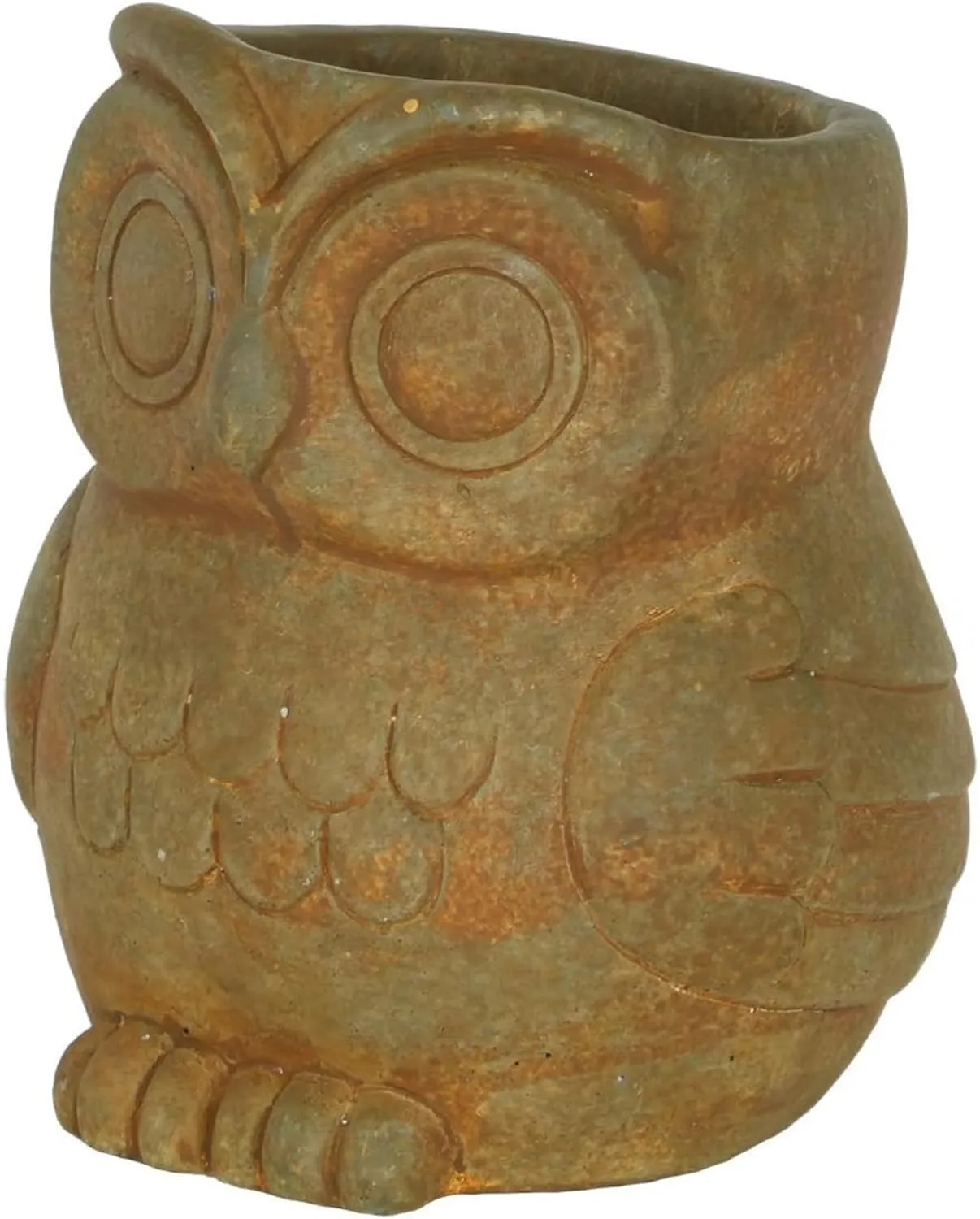Classic Home and Garden Cement Buddies Indoor Outdoor Planter with Drainage Hole, Owl, Large, Rust Brown, 5.5in