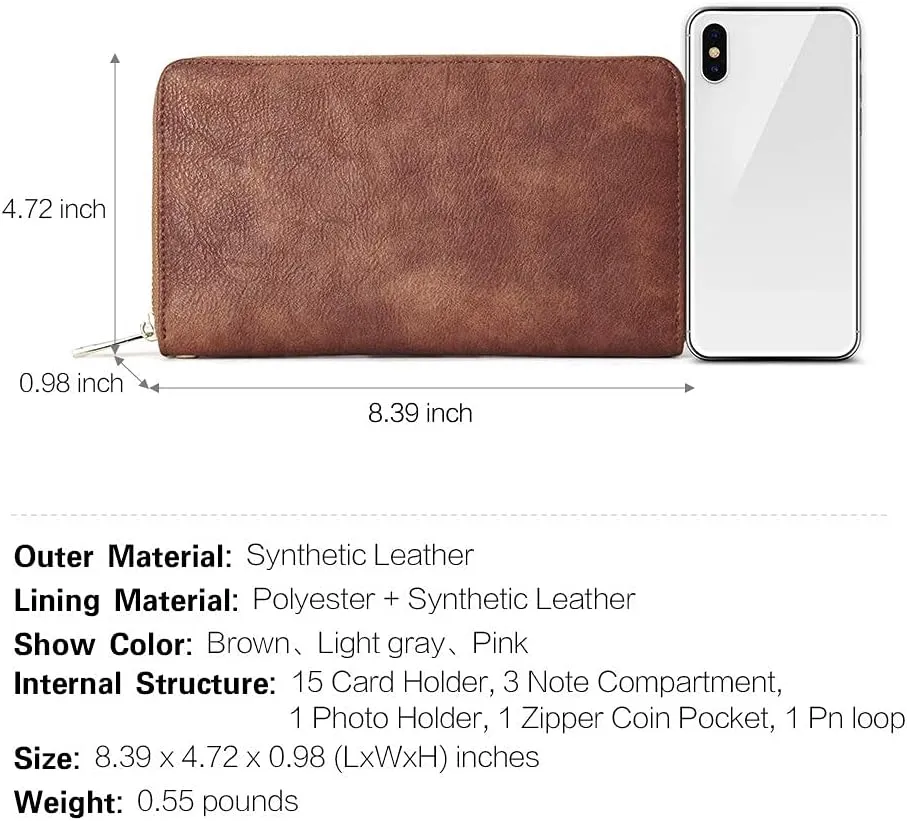 CLUCI Womens Wallet RFID Bifold Wristlet Large