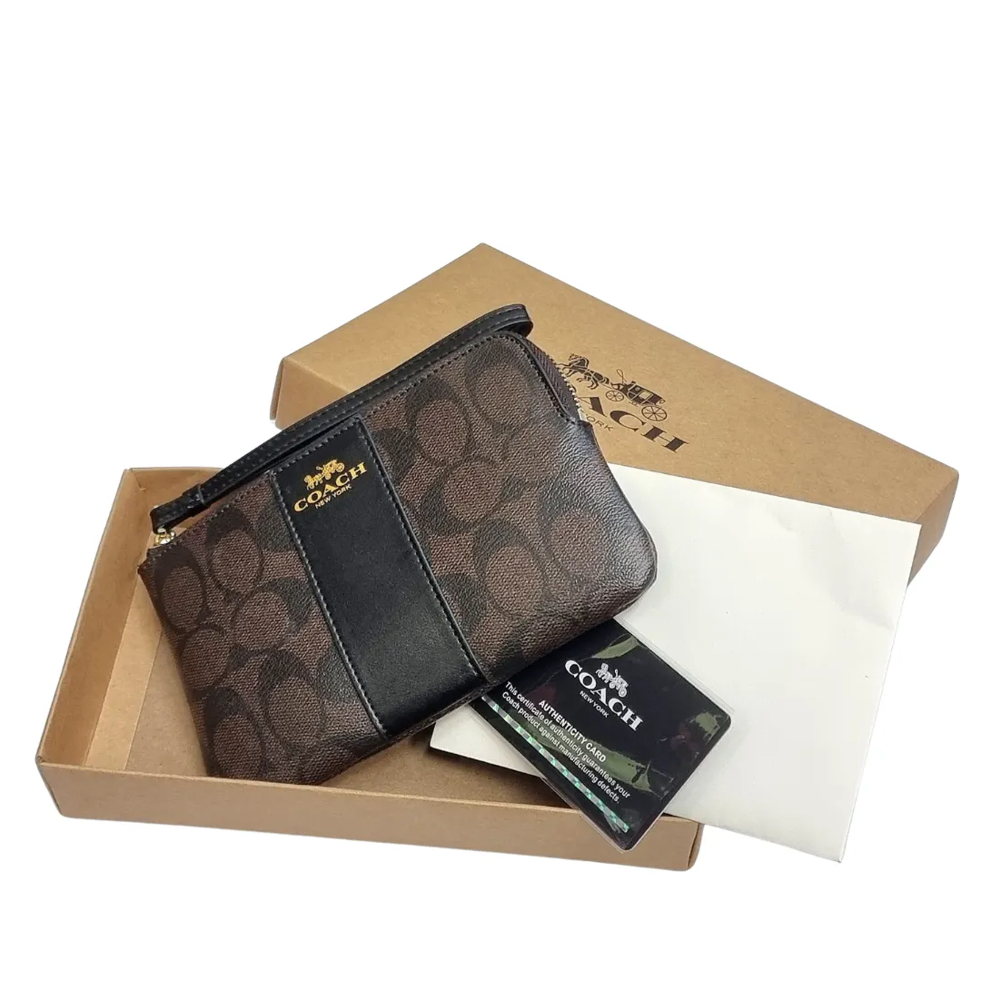 Coach F58035 Corner Zip Wristlet in Signature Coated Canvas L6.25 x H4 x 0.5In