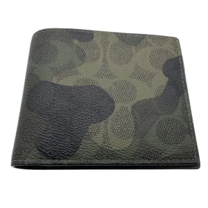 Coach Signature Green Camo Print Bi-fold Wallet