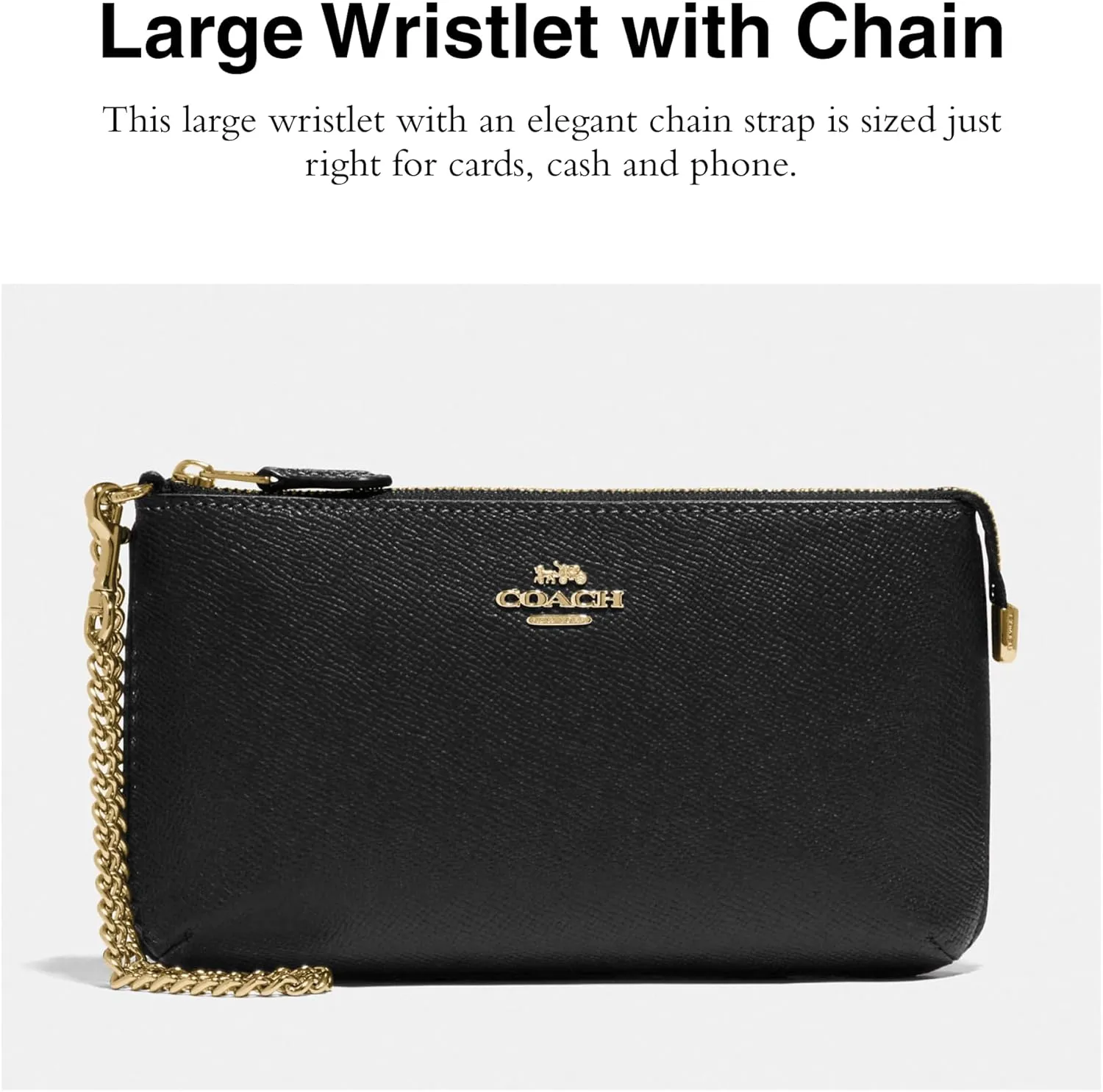 Coach Women's Crossgrain Leather Wristlet W Chain