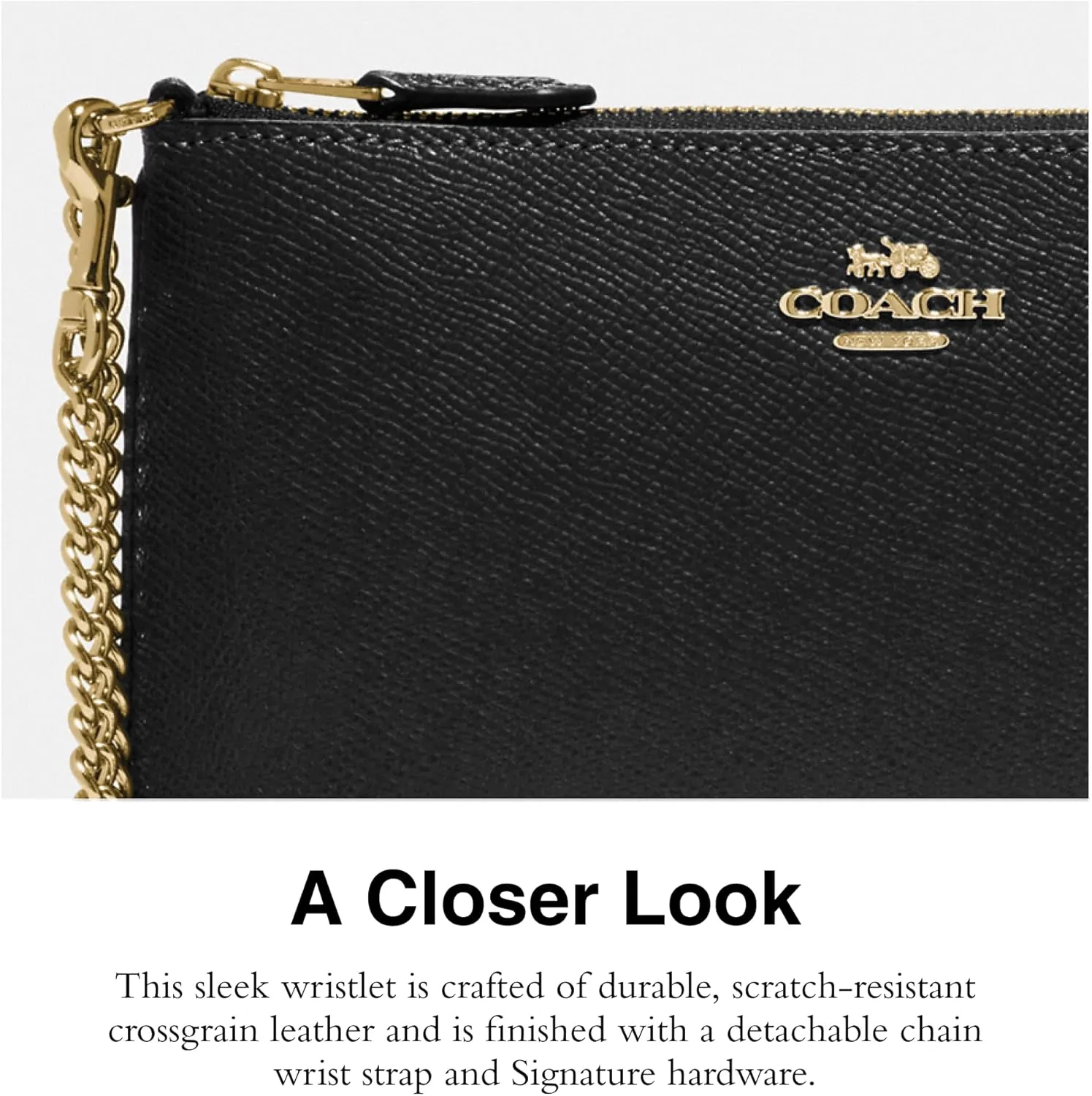 Coach Women's Crossgrain Leather Wristlet W Chain