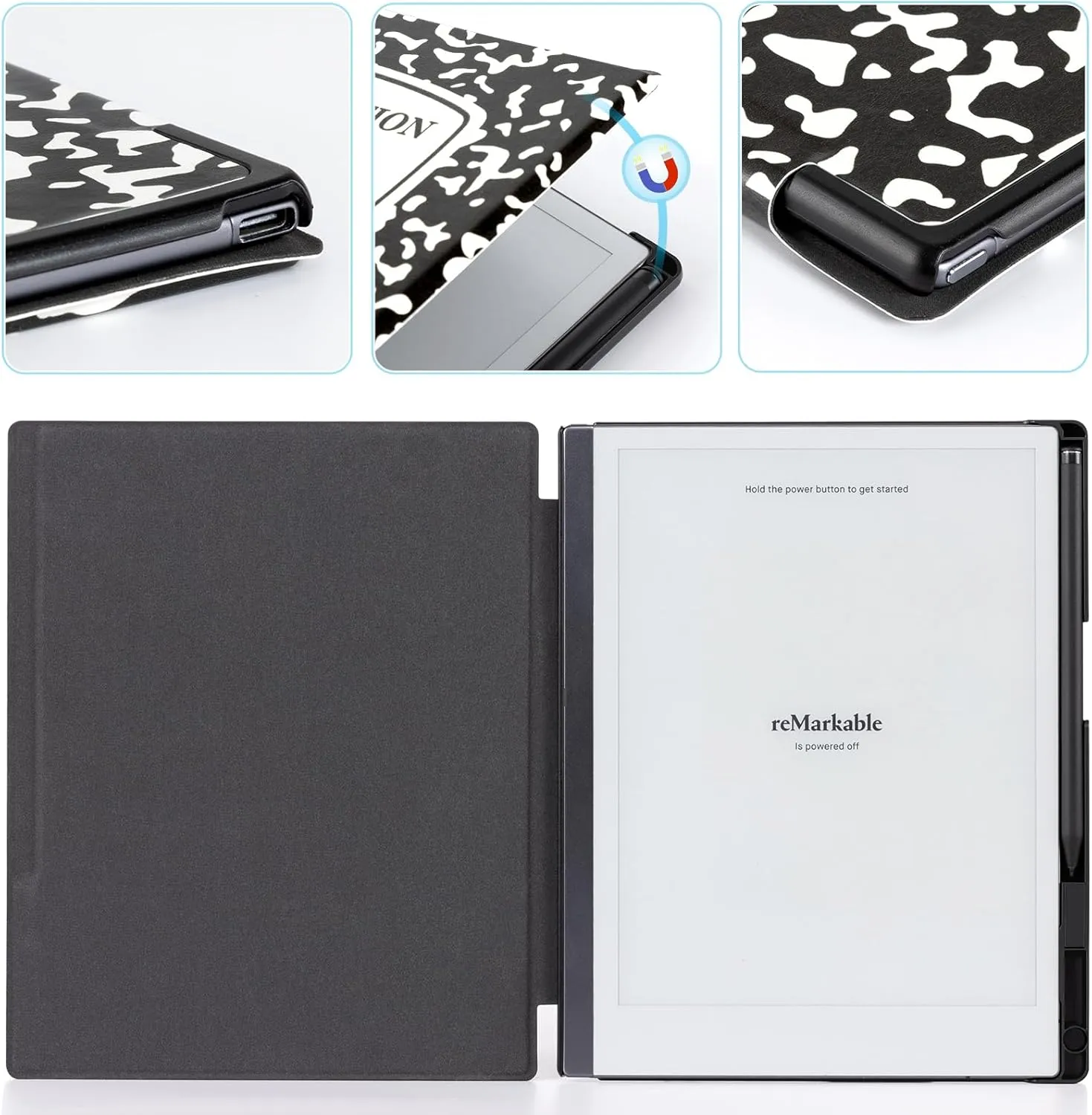 CoBak Case for Remarkable 2 Paper Tablet - Lightweight and Protective Book Folio Cover with Built-in Pen Holder - for 10.3" 2020 Released, Black Notebook