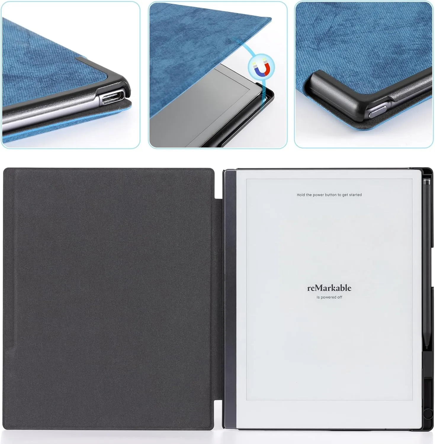 CoBak Case for Remarkable 2 Tablet - Lightweight and Hard Back Shell Protective Book Folio Cover with Built-in Pen Holder - Only for 10.3" 2020 Released (Blue)
