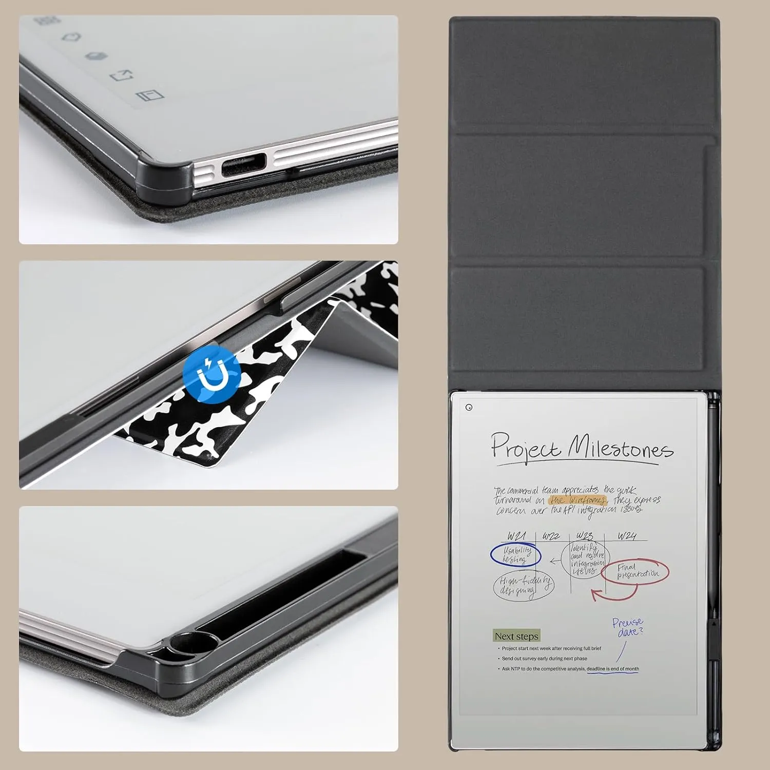 CoBak Case for Remarkable Paper Pro-with Pen Holder, Nib Storage, Ergonomic Design for Enhanced Writing Comfort - The Perfect Choice for Remarkable Paper Pro Case with Pen Holder(Black Notebook)