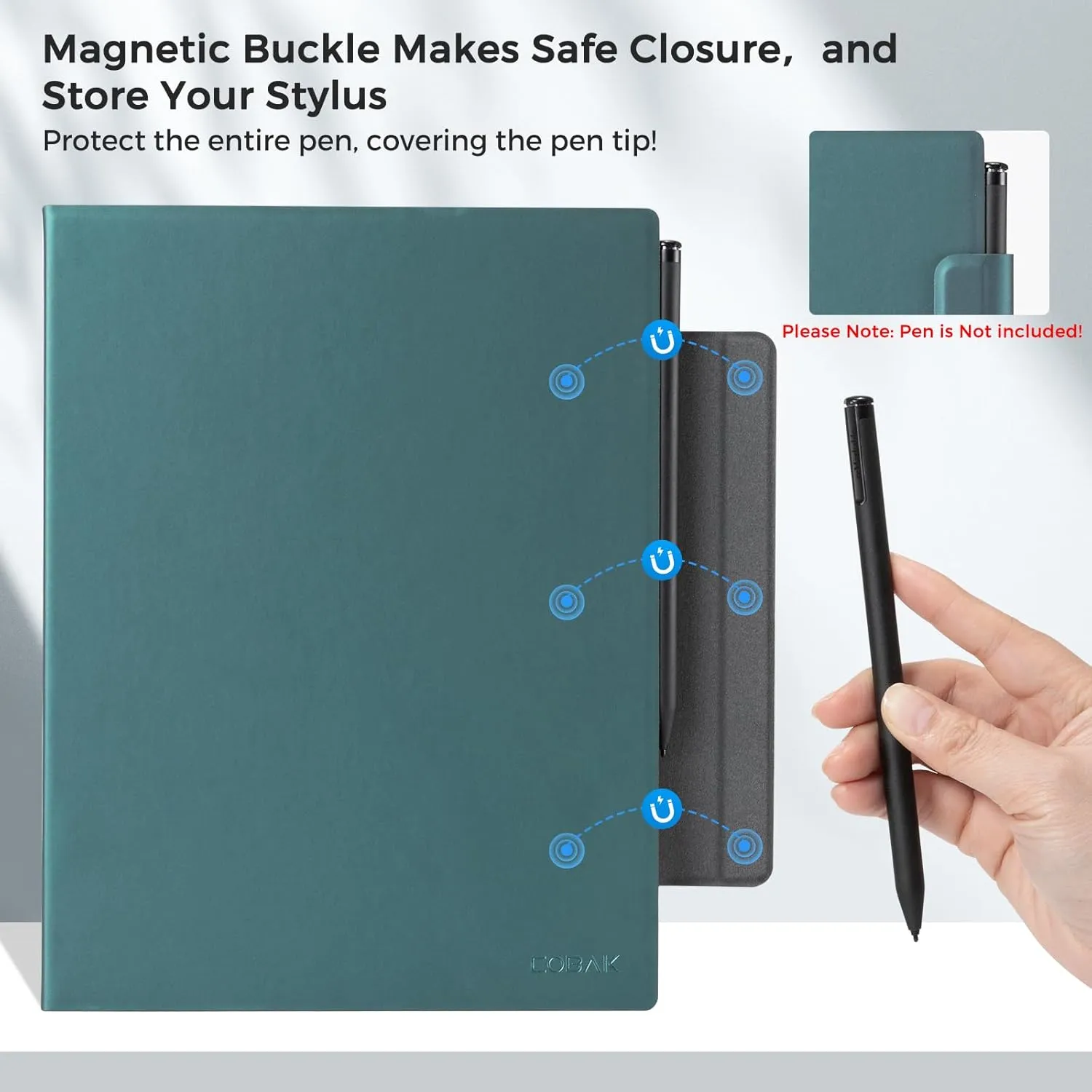 CoBak Magnetic Case for Remarkable 2 Paper Tablet, Ultra Lightweight Book Folio Cover with Safe Magnetic Buckle Pen Holder, Only for 10.3" Remarkable 2 2020 Relaesed (Dark Green)