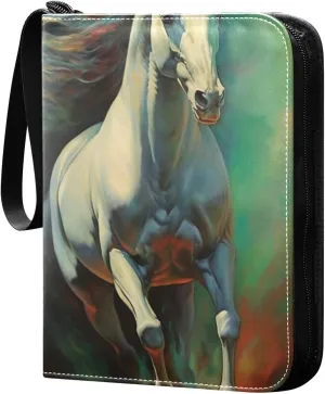 Color Horse Painting Card Binder, 400 Pockets Card Holder with 50 Sleeves, Sturdy Card Holder Folders for Game Cards & Sports Cards