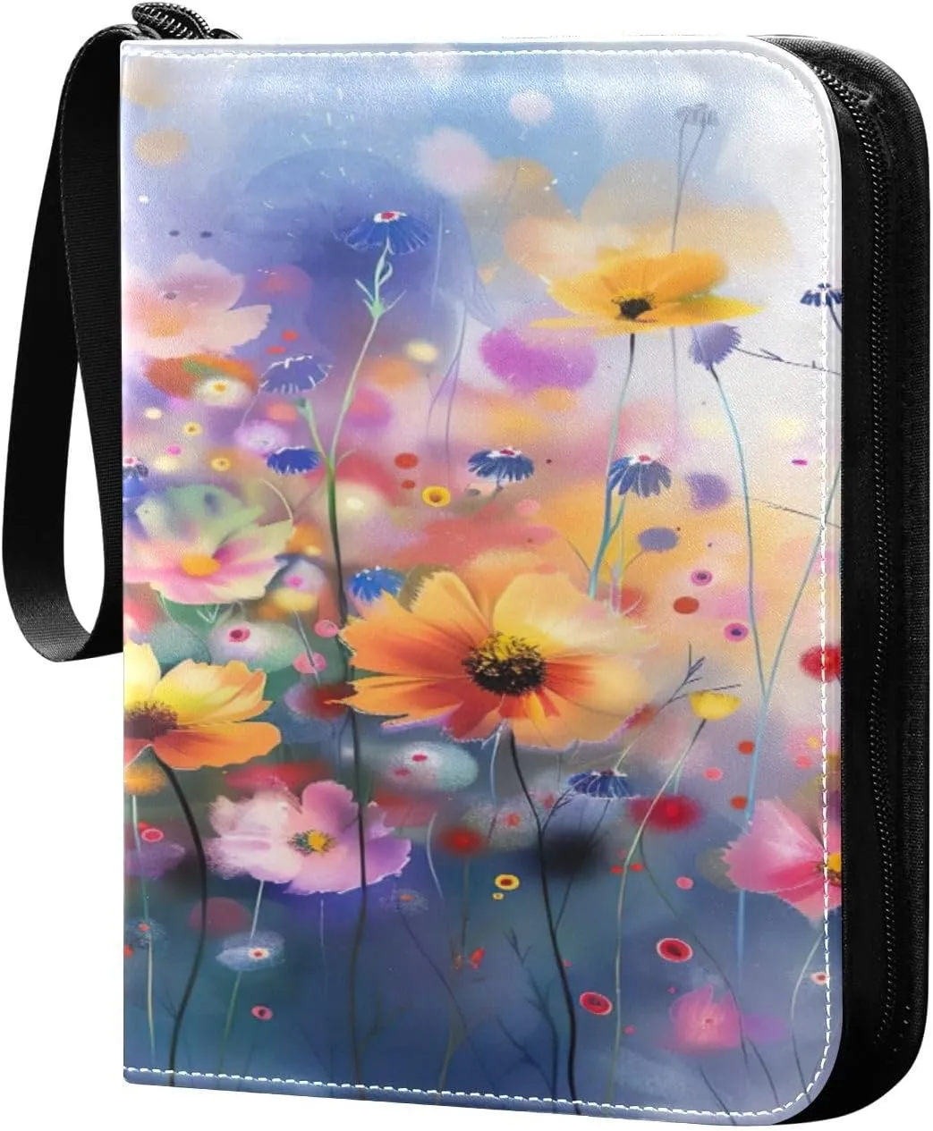 Colorful Abstract Flowers Card Binder 4-Pocket, 400 Pockets PU Waterproof Zippered Collector Card Album with 50 Removable Sleeves for Trading, Game Cards