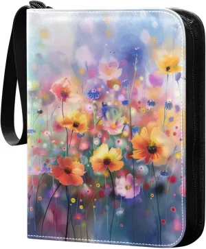 Colorful Abstract Flowers Card Binder, 400 Pockets Card Holder with 50 Sleeves, Sturdy Card Holder Folders for Game Cards & Sports Cards