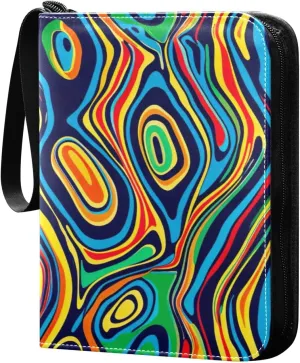 Colorful Abstract Pattern Card Binder 4-Pocket, 400 Pockets PU Waterproof Zippered Collector Card Album with 50 Removable Sleeves for Trading, Game Cards