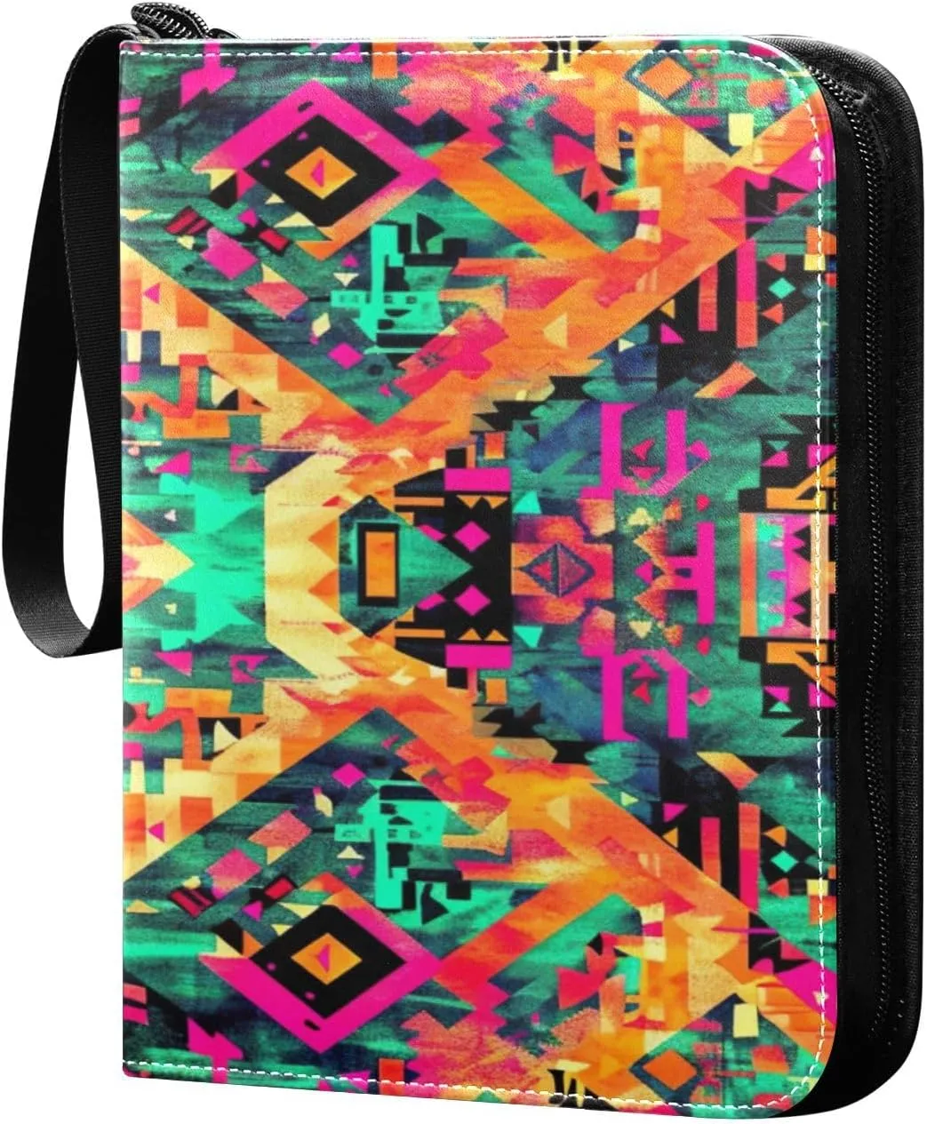 Colorful Aztec Geometrics Card Binder 4-Pocket, 400 Pockets Trading Cards Holder Games Card Albums Storage Organizer Case for Football, Baseball Cards