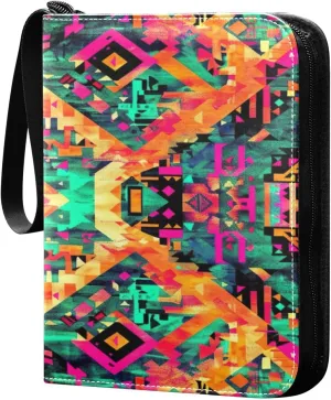 Colorful Aztec Geometrics Card Binder 4-Pocket, 400 Pockets Trading Cards Holder Games Card Albums Storage Organizer Case for Football, Baseball Cards