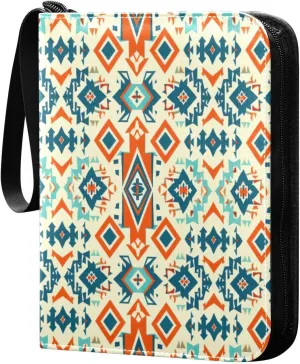 Colorful Aztec Pattern Card Binder 4-Pocket, 400 Pockets Card Holder with 50 Removable Sleeves and Zipper for Games Baseball Football Sports Card