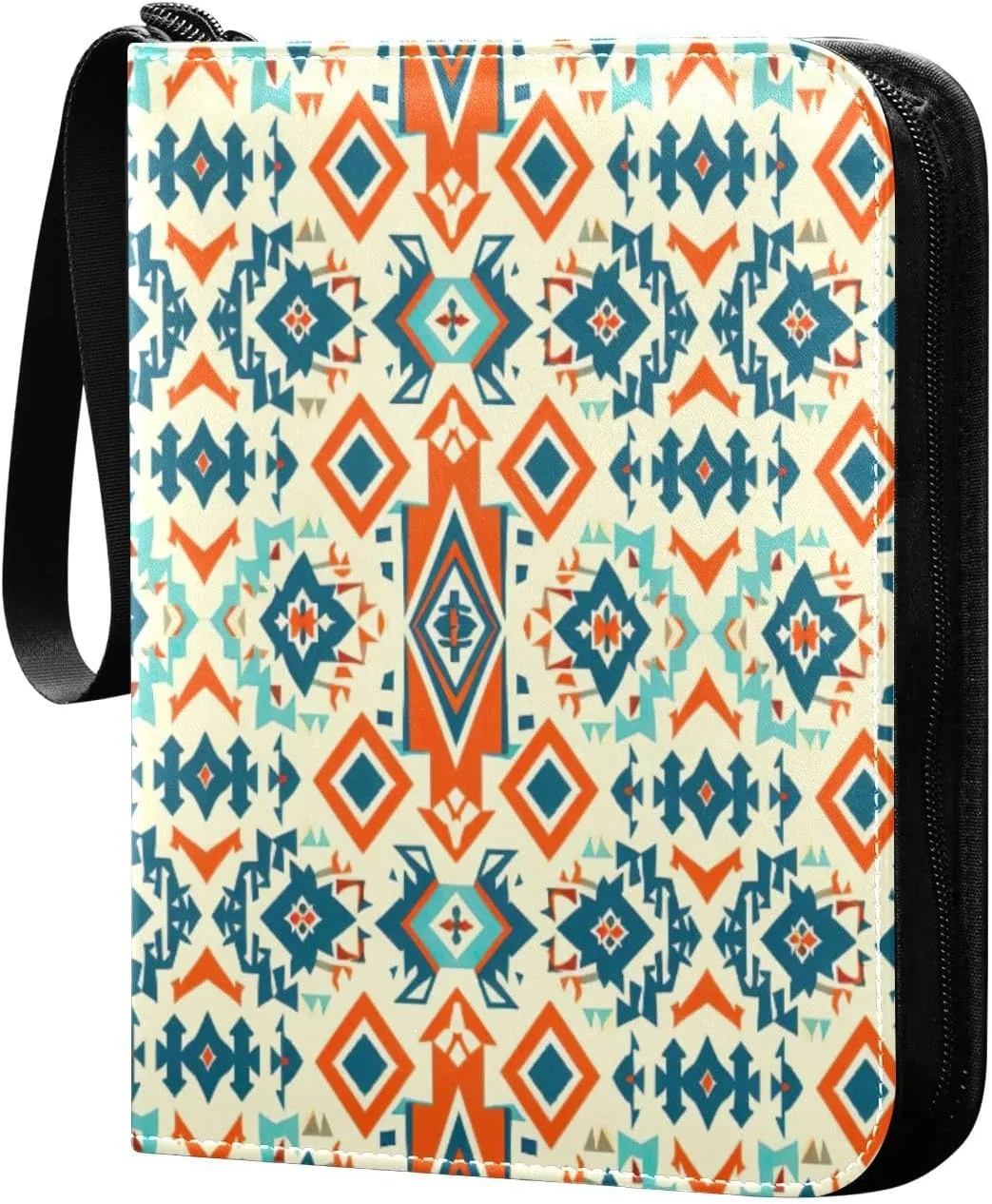 Colorful Aztec Pattern Card Binder 4-Pocket, 400 Pockets Card Holder with 50 Removable Sleeves and Zipper for Games Baseball Football Sports Card
