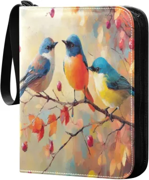 Colorful Birds Card Binder 4-Pocket, 400 Pockets Card Holder with 50 Removable Sleeves and Zipper for Games Baseball Football Sports Card