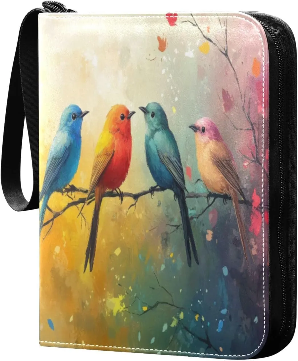 Colorful Birds Card Binder 4-Pocket, 400 Pockets PU Waterproof Zippered Collector Card Album with 50 Removable Sleeves for Trading, Game Cards