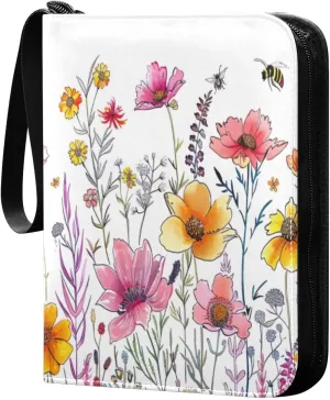Colorful Botanical Card Binder 4-Pocket, 400 Pockets Trading Cards Holder Games Card Albums Storage Organizer Case for Football, Baseball Cards