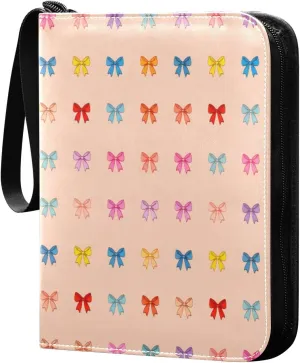 Colorful Bows Card Binder 4-Pocket, 400 Pockets PU Waterproof Zippered Collector Card Album with 50 Removable Sleeves for Trading, Game Cards