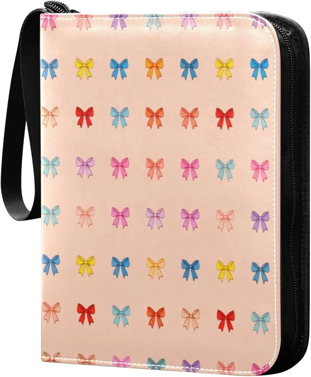 Colorful Bows Card Binder 4-Pocket, 400 Pockets PU Waterproof Zippered Collector Card Album with 50 Removable Sleeves for Trading, Game Cards