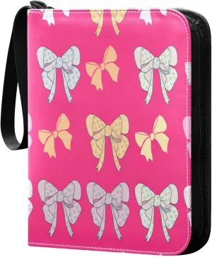 Colorful Bows Pink Card Binder 4-Pocket, 400 Pockets Trading Cards Holder Games Card Albums Storage Organizer Case for Football, Baseball Cards