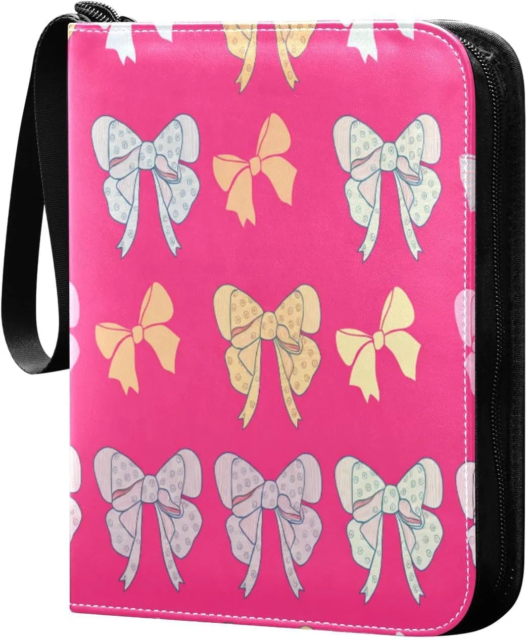 Colorful Bows Pink Card Binder 4-Pocket, 400 Pockets Trading Cards Holder Games Card Albums Storage Organizer Case for Football, Baseball Cards
